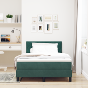 vidaXL Boxspring-säng med madrass och LED Mörkgrön 120x200 cm Sammet