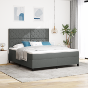 vidaXL Box Spring Säng med Madrass & LED Mörkgrå 180x200 cm Tyg