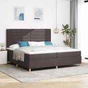 vidaXL Boxfjädersäng med Madrass och LED Mörkbrun 200x200 cm Tyg