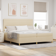 vidaXL Boxfjäderbed med madrass & LED Kräm 200x200 cm Tyg