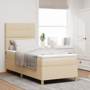 vidaXL Boxspring Säng med Madrass & LED Grädde 100x200 cm Tyg