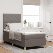 vidaXL Boxsäng med madrass & LED Taupe 90x200 cm Tyg