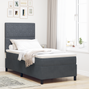 vidaXL Box Spring Säng med Madrass & LED Mörkgrå 90x200 cm Sammet
