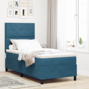 vidaXL Boxspring Säng med Madrass och LED Mörkblå 90x190 cm Sammet