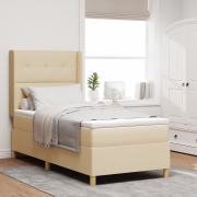 vidaXL Boxspring Säng med Madrass & LED Grädde 90x200 cm Tyg