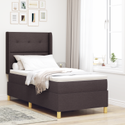 vidaXL Boxfjädersäng med madrass & LED mörkbrun 100x200 cm tyg