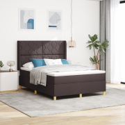vidaXL Box Spring Säng med Madrass & LED Mörkbrun 160x200 cm Tyg