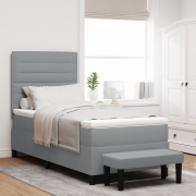 vidaXL Box Spring Säng med Madrass & Bänk Ljusgrå 90x200 cm Tyg