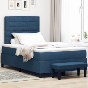 vidaXL Box Spring Säng med Madrass & Bänk Blå 120x190 cm Tyg