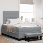 vidaXL Box Spring Säng med Madrass & Bänk Ljusgrå 120x190 cm Tyg