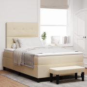 vidaXL Box Spring Säng med Madrass & Bänk Creme 120x200 cm Tyg