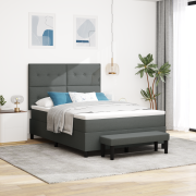 vidaXL Boxspring säng med madrass & bänk mörkgrå 140x200 cm tyg