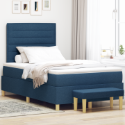 vidaXL Boxfjäder säng med madrass & bänk blå 120 x 200 cm tyg