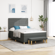 vidaXL Box-sjungande säng med madrass och bänk mörkgrå 160x200 cm tyg