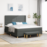 vidaXL Boxfjädringssäng med madrass & bänk Mörkgrå 180x200 cm Tyg