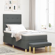 vidaXL Boxspring säng med madrass & bänk mörkgrå 100x200 cm tyg