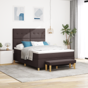 vidaXL Boxspring Säng med Madrass & Bänk Mörkbrun 140x190 cm Tyg