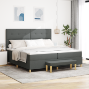 vidaXL Box Spring Säng med Madrass & Bänk Mörkgrå 200x200 cm Tyg