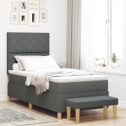 vidaXL Boxspring Säng med Madrass & Bänk Mörkgrå 90x190 cm Tyg