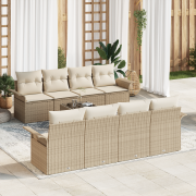 vidaXL 9-delad Trädgårdsoffagrupp med kuddar Beige Poly Rattan