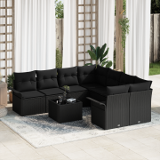 vidaXL 9-delars Trädgårdsoff Set med Kuddar Svart Poly Rattan