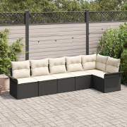 vidaXL 6 Delar Trädgårdsoffa Set med Kuddar Svart Poly Rattan