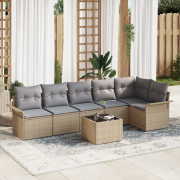 vidaXL 7-delat Trädgårdsoffa Set med Kuddar Svart Poly Rattan
