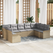 vidaXL 9-delars Trädgårdssoffa Set med Kuddar Beige Poly Rotting