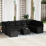 vidaXL 10-delars Trädgårdssoffset med Kuddar Beige Poly Rattan