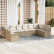 vidaXL 10-delars Trädgårdsoffaset med Kuddar Beige Poly Rattan