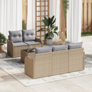 vidaXL 6 Delar Trädgårdsoffaset med Kuddar Beige Polyrotting