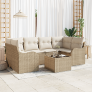 vidaXL 7-delat trädgårdsoffaset med kuddar beige poly rotting