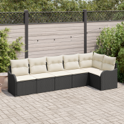 vidaXL 6 Delars Trädgårdsoffa Set med Kuddar Svart Poly Rattan