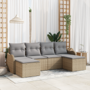 vidaXL 6-delad trädgårdssofa set med kuddar beige poly rotting