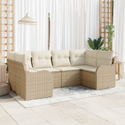 vidaXL 6-delat Trädgårdsoffset med Kuddar Beige Poly Rattan