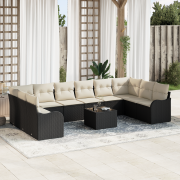 vidaXL 10-delars Trädgårdsofa Set med Kuddar Brun Poly Rattan