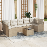 vidaXL 8 Delar Trädgårdsoff set med kuddar Beige Poly Rottin