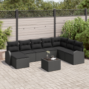 vidaXL 9-delat Trädgårdsoff-set med Kuddar Beige Poly Rattan