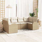 vidaXL 6-delad trädgårdsoffa med kuddar beige poly rotting