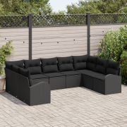 vidaXL 9-delat trädgårdssoffset med kuddar svart poly rattan