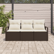vidaXL 3-delad trädgårdsoffset med kuddar Brun Poly Rattan
