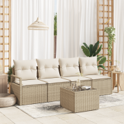 vidaXL 5-delat Trädgårdsoff Set med Kuddar Beige Poly Rattan