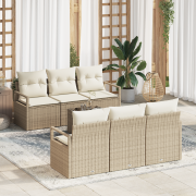 vidaXL 7-delars trädgårdsoffset med kuddar Beige Poly-Rotting
