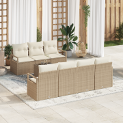 vidaXL 8 Delars Trädgårdsoffaset med Kuddar Beige Poly Rottings