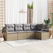 vidaXL 5-delat trädgårdsoff-set med kuddar Beige Poly Rattan