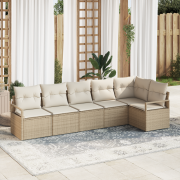 vidaXL 6-delars trädgårdsoffaset med kuddar beige poly rotting