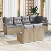 vidaXL 7-delars trädgårdsoff set med kuddar beige poly rotting