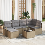 vidaXL 7-delade trädgårdssoffset med kuddar svart poly rattan