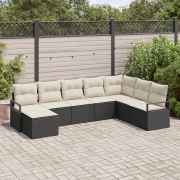 vidaXL 8-delat trädgårdsoff set med kuddar svart poly rattan