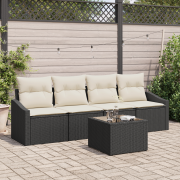 vidaXL 5 Delar Trädgårdssoffa Set med Kuddar Svart Poly Rattan